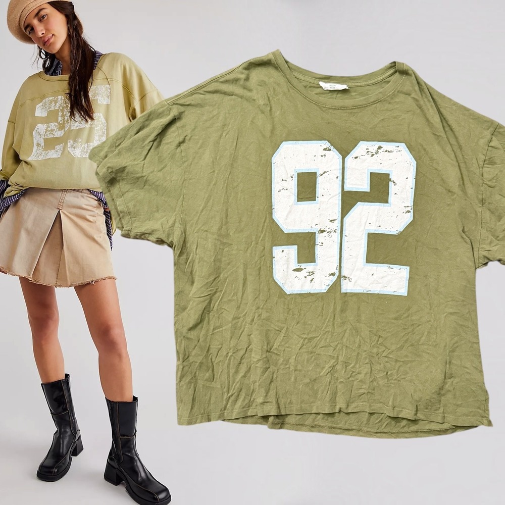 Double Zero T-Shirt Oversized Distressed 92 Graphic Olive Green Large